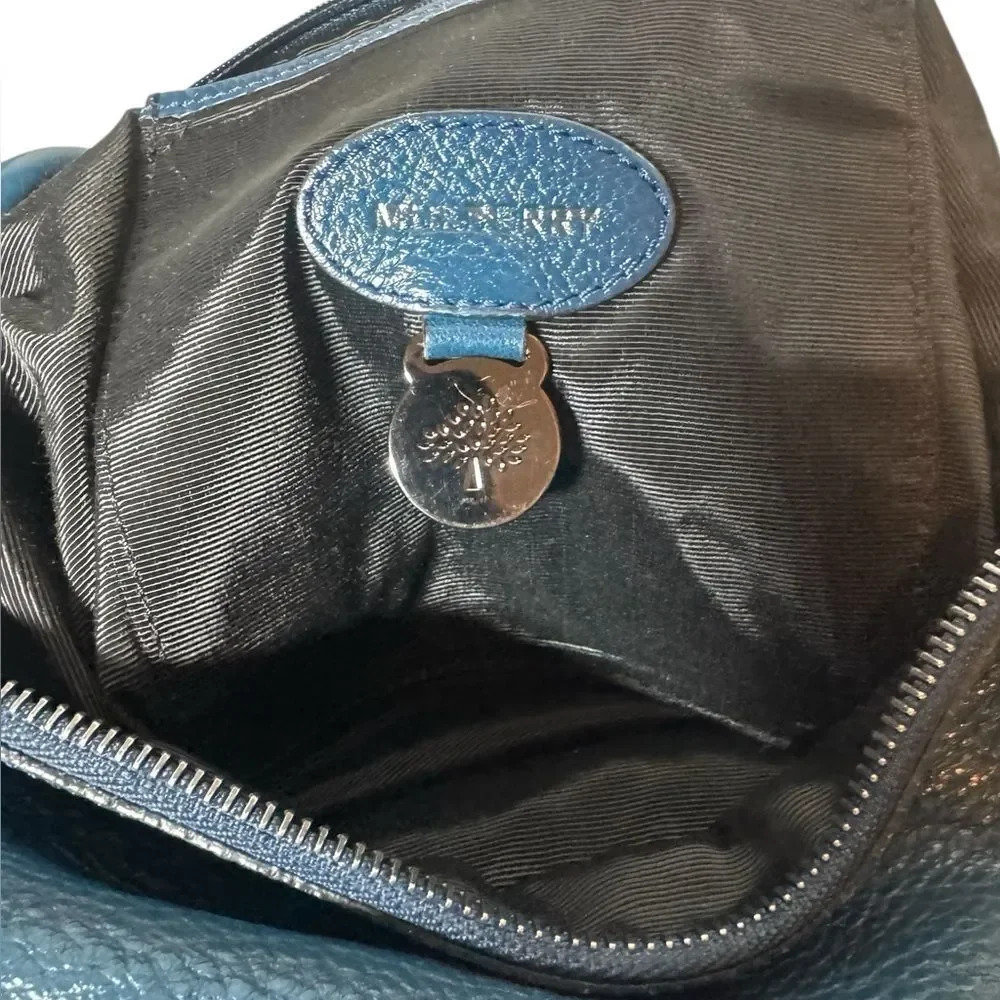 MULBERRY Shiny Blue Petrol Leather Daria Hobo Bag Braided Strap Auth